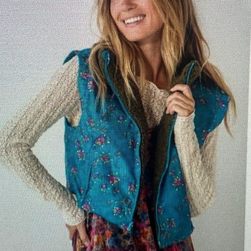 NATURAL LIFE‎ Floral Sherpa Lined Vest Teal Purple Size XS